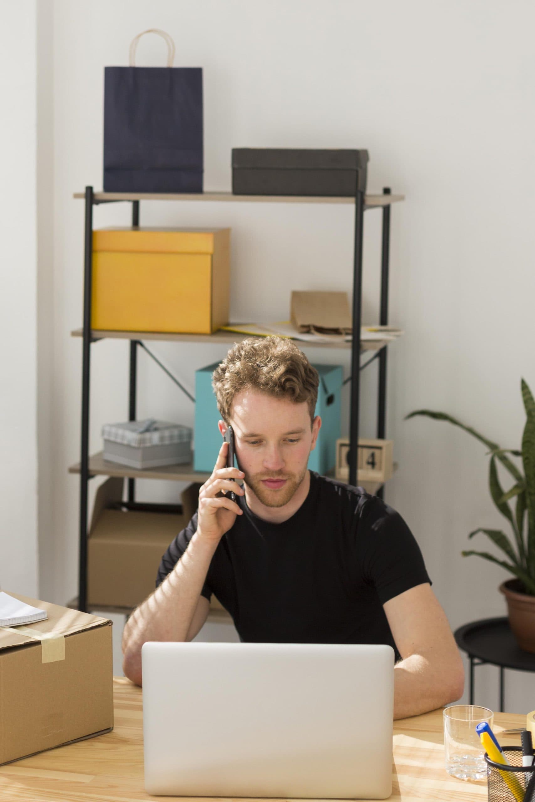 Business owner arranging a courier pickup